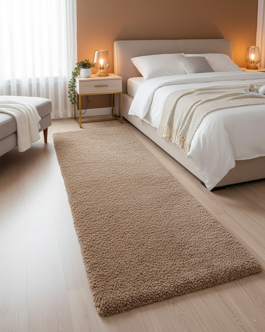 Skin beige 2 Inch Pile height Extra Fluffy Shaggy Bedside Runner - Soft Feel, Anti-Skid Rubber Backing
