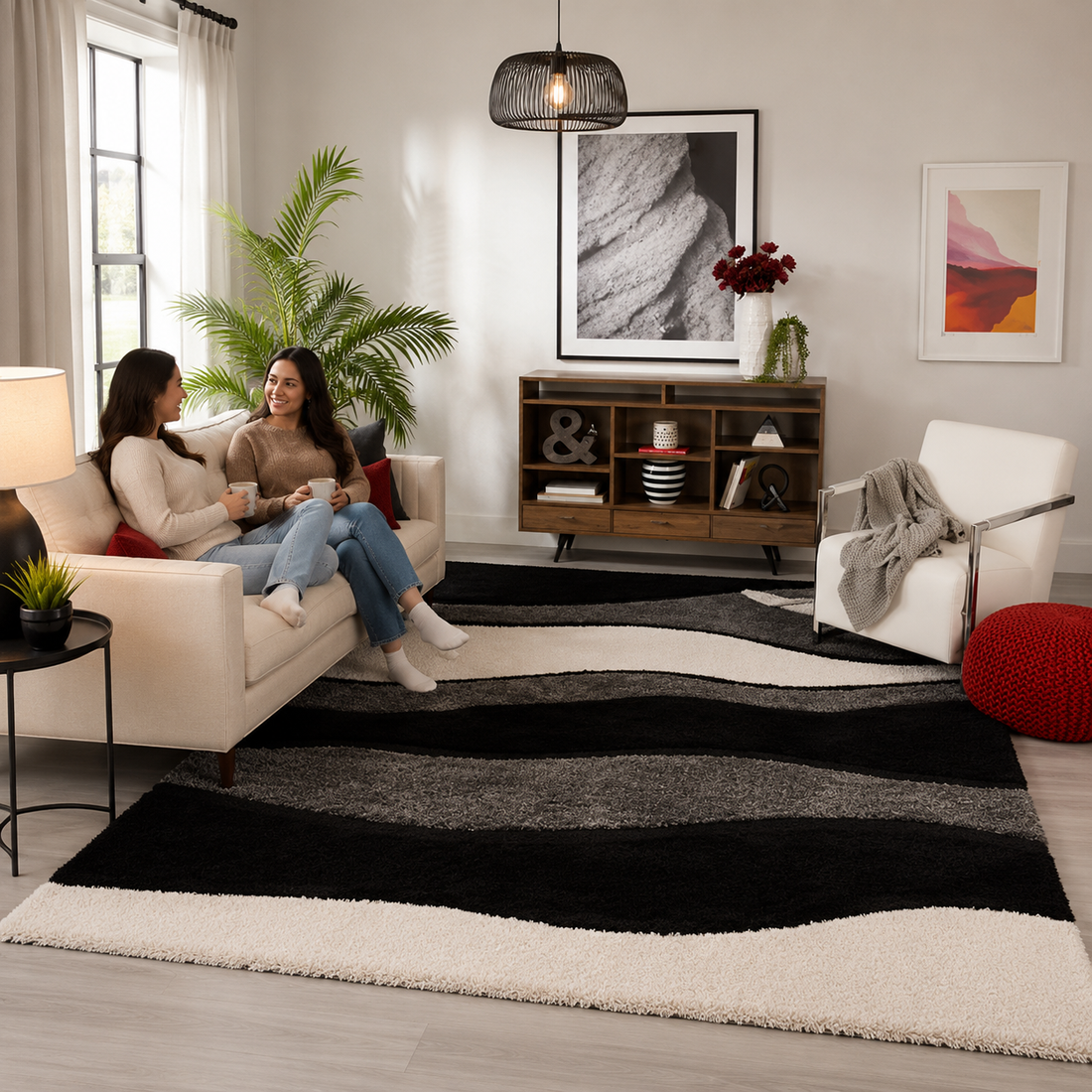 KashyapaRugs luxury multi color waves microfiber carpet – vibrant multicolor wave pattern with soft plush microfiber surface for modern living rooms and bedrooms, anti-skid rubber backing