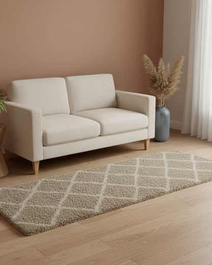 Ivory & Beige Bedside Runner – Soft Microfiber, Anti-Skid Rubber Backing