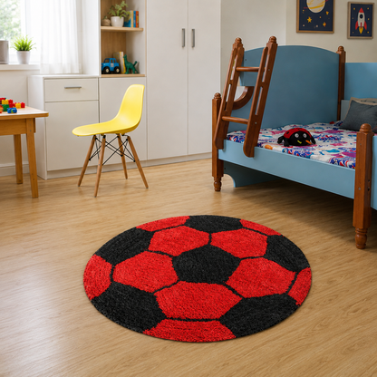 Red Football Modern Design - Premium Soft Latest Round Shaggy Rug