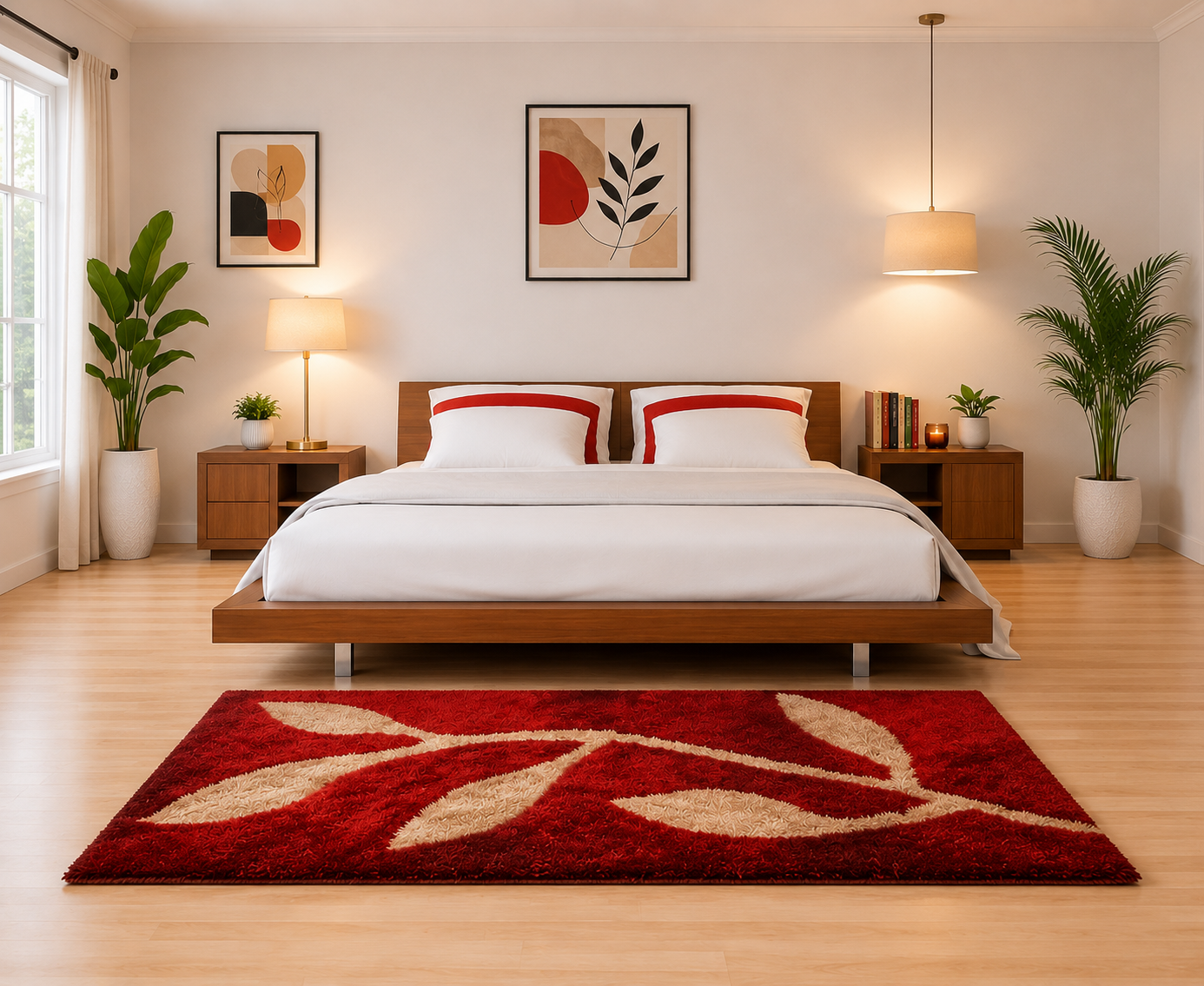Red and Beige Leaf Beautiful Premium Microfiber Bedside Runner full anti-skid  baking