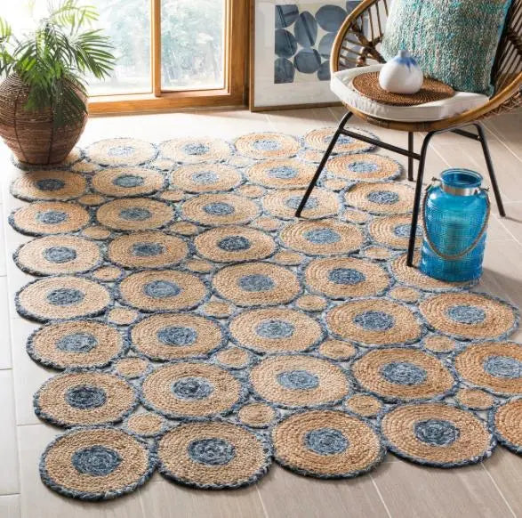Kashyapa Rugs Collection - Denim/Jeans With Jute Handmade Braided Rugs Blue Denim Area Rug.