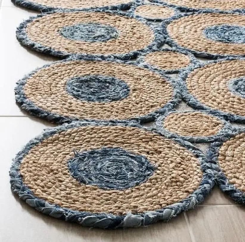 Kashyaparugs handwoven blue denim and jute braided area rug – modern rustic style, multiple sizes available
