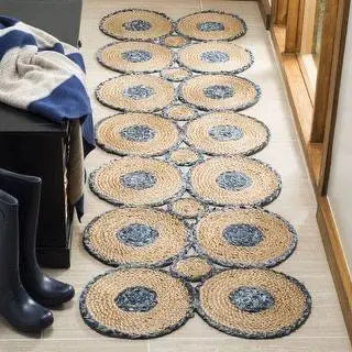 Kashyapa Rugs Collection - Denim/Jeans With Jute Handmade Braided Rugs Blue Denim Area Rug.