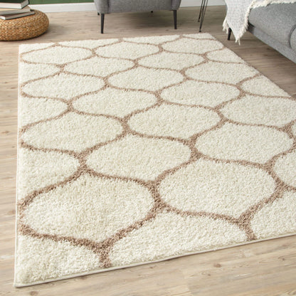 Kashyapa Rugs Collection- Micro Moroccan Lattice Carpet In Cream And Beige.