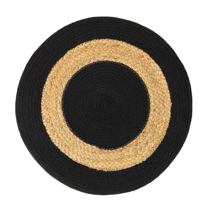 Woven Jute Pouf – Natural Texture with Black Touch for Bedroom & Living Room