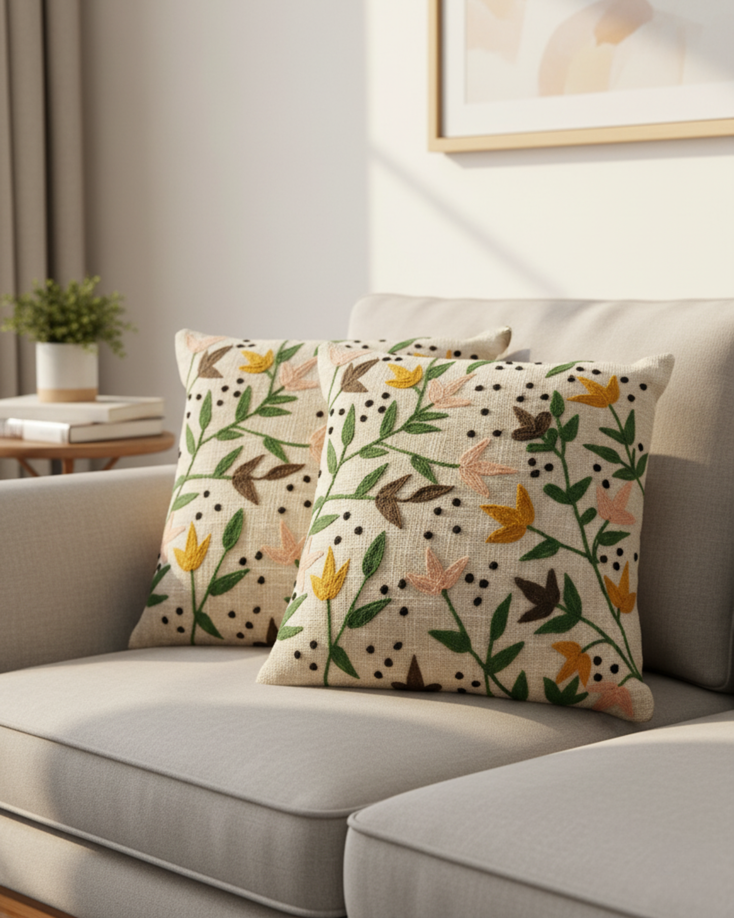 Elegant Designer Cushion Covers – Soft & Durable with Beautiful Floral Embroidery for Living Room  Sofa-10 ( size 16x16 inch )