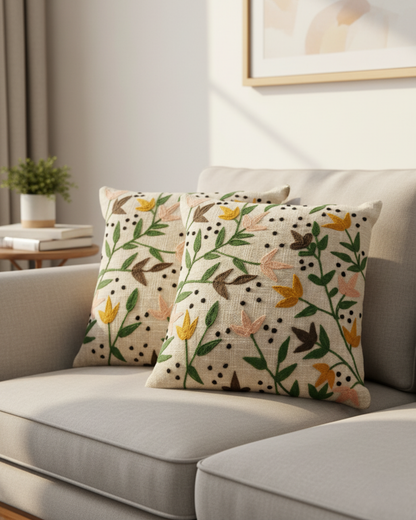 Elegant Designer Cushion Covers – Soft & Durable with Beautiful Floral Embroidery for Living Room  Sofa-10 ( size 16x16 inch )