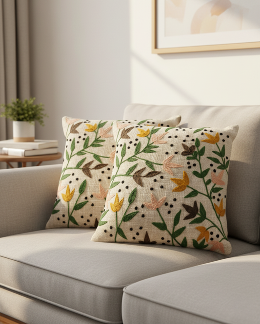 Elegant Designer Cushion Covers – Soft & Durable with Beautiful Floral Embroidery for Living Room  Sofa-10 ( size 16x16 inch )