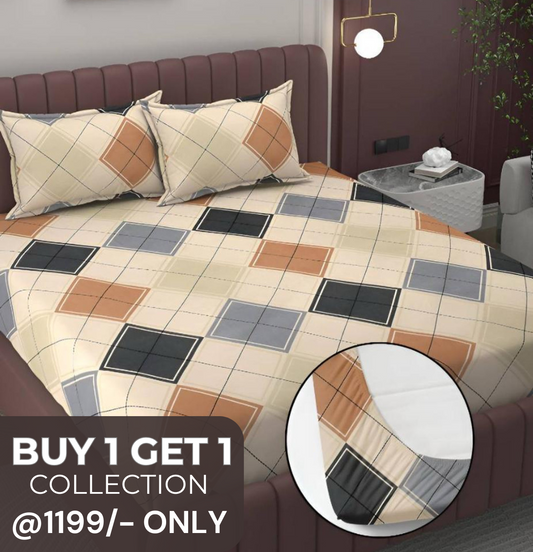Kashyapa Rugs Microfiber King Printed Fitted (Elastic) Bedsheet  (Pack of 1 Bedsheet + 2 Pillow Covers, box)