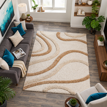 Ivory With Beige Color Camal Shape Shaggy Rug carpet