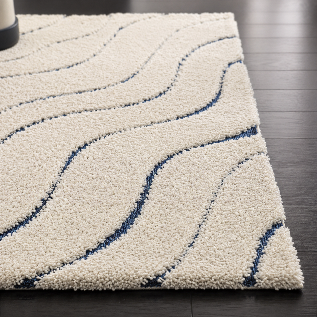 Ivory with Blue Beautiful Premium Microfiber Bedside Runner - Soft Feel, Anti-Skid Rubber Backing