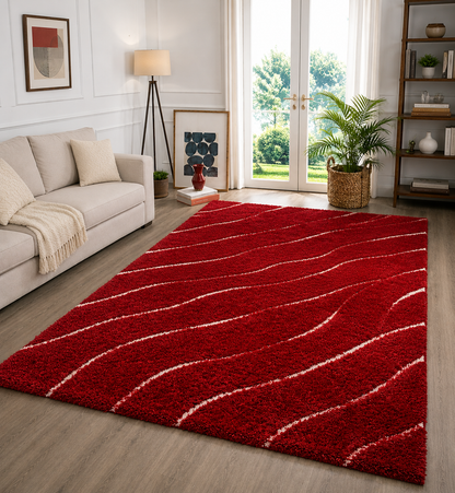 Micro Waves Carpet In Red And Ivory.
