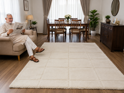 Ivory ( off white )colour Microfiber Carpet – Soft Feel & Anti-Skid Rubber Backing