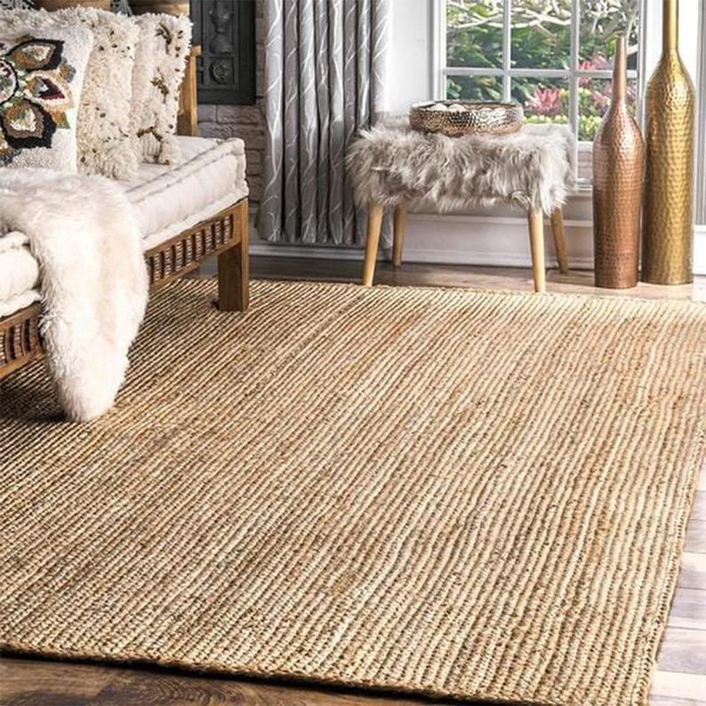 Handwoven Braided Jute Rectangle Carpet – Handmade and All Natural Rug – Multiple Sizes