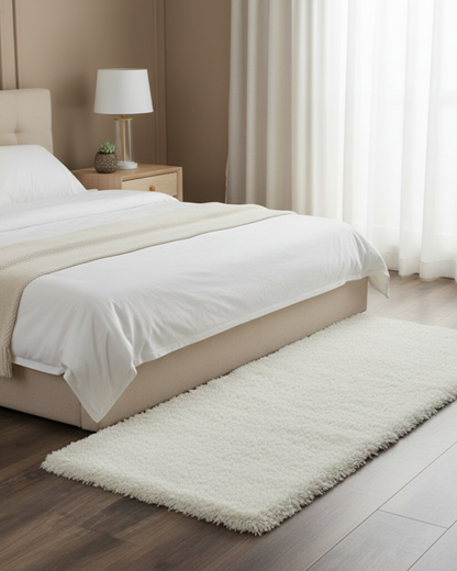 White Beautiful Premium Microfiber Bedside Runner 2 inch long pile - Soft Feel, Anti-Skid Rubber Backing