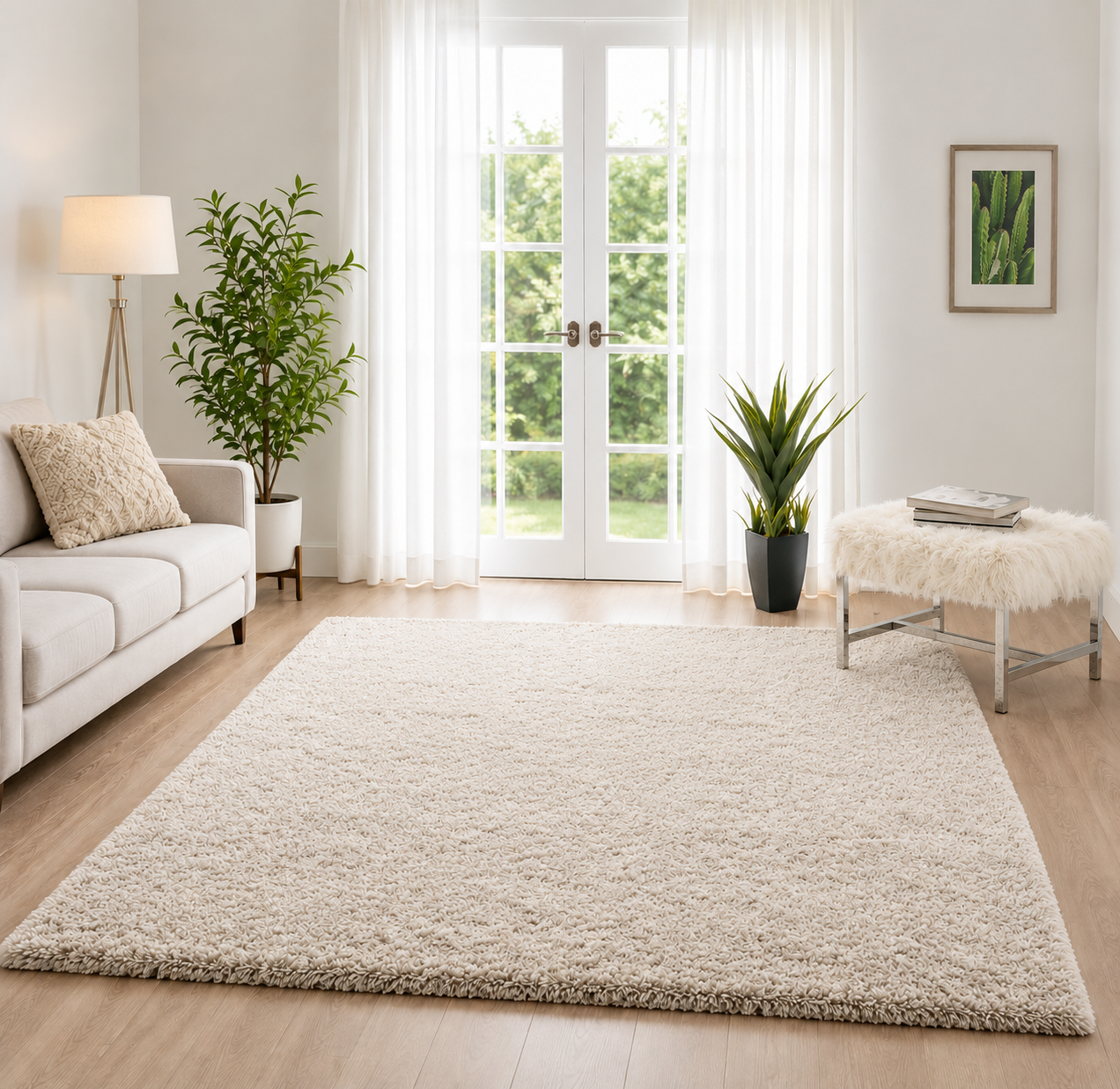 Premium Beige & Ivory Mix Microfiber Carpet – 2-Inch Pile, Luxurious Soft Touch, Anti-Skid Base