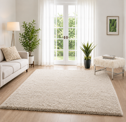 Premium Beige & Ivory Mix Microfiber Carpet – 2-Inch Pile, Luxurious Soft Touch, Anti-Skid Base