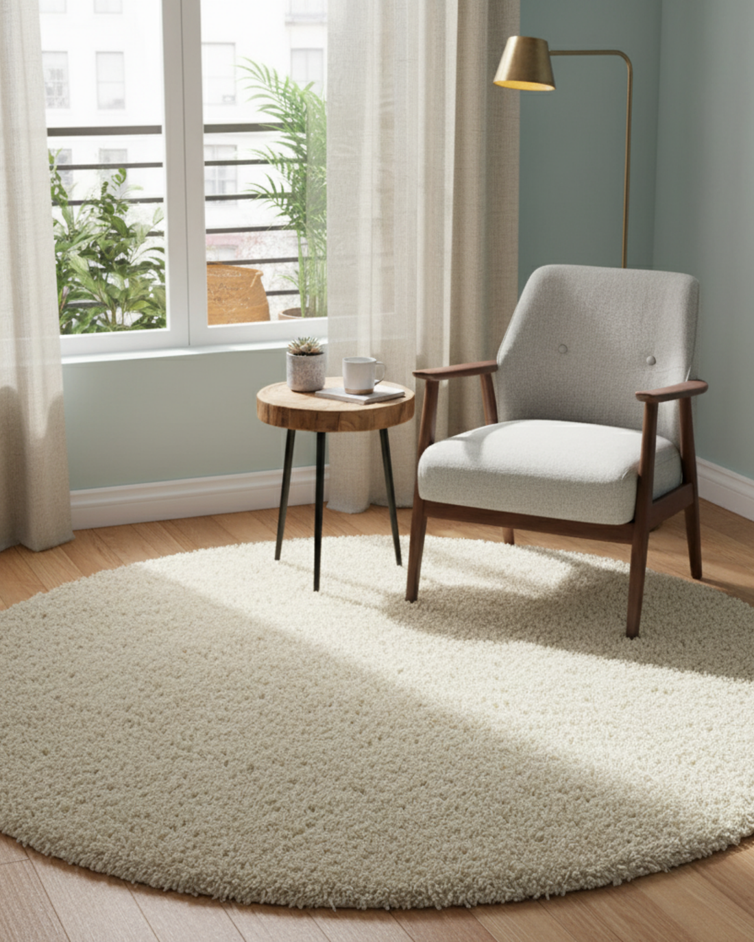 KashyapaRugs ivory premium round shaggy rug – ultra-soft plush microfiber pile, anti-skid backing, clean minimal design for bedrooms, reading corners and modern living spaces