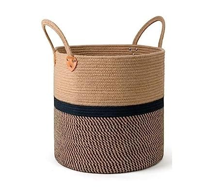 Kashyapa Rugs Collection -  (Jute Baskets Laundry Storage Baskets for Cloth Multi-Purpose Use Jute Baskets) for Oragnizing,12x12 Inch Beige & Black Mix