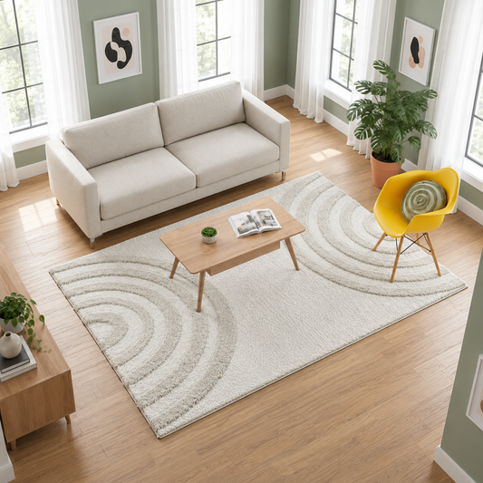 Beige and Ivory Extra Soft Luxury Fluffy Area Rug – Ideal for Living Room – Soft Touch & Anti-Skid Backing