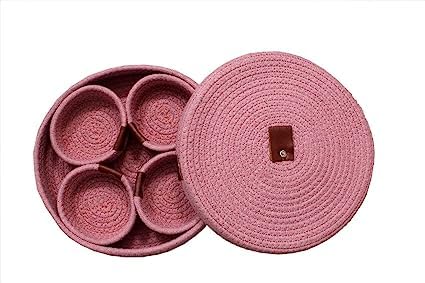 Kashyapa Rugs Collection - Jute Cotton Dry Fruit Storage Box, Serving Box, Dry Fruit Tray for kitchen (4 section of box)