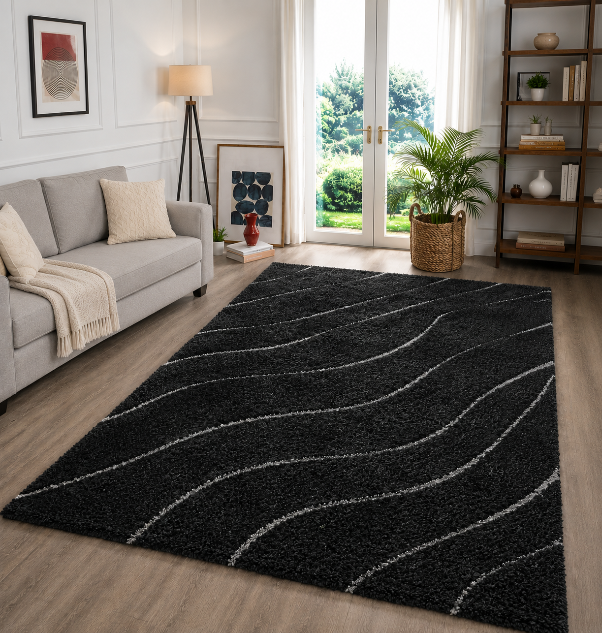 Micro Waves Carpet In Black And White.
