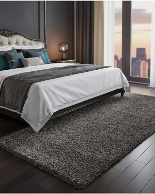 Mid Grey 2 Inch long Pile Beautiful Premium Microfiber Hand tufted Bedside Runner - Soft Feel, Anti-Skid Rubber Backing