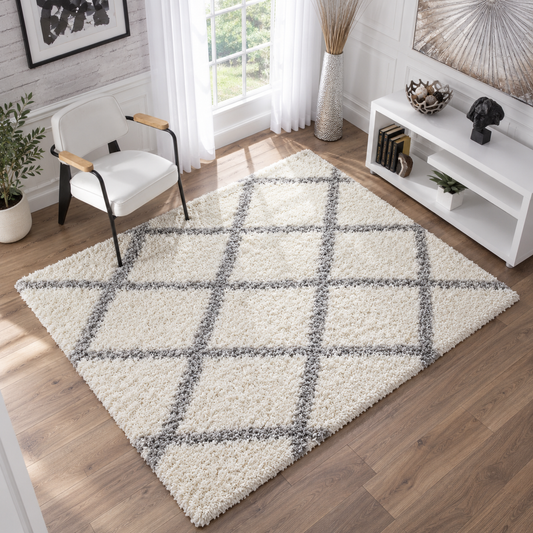 Premium Handmade Tufted Microfiber Living Room  Carpet – Ivory & Grey Line – Soft Touch & Anti-Skid Backing