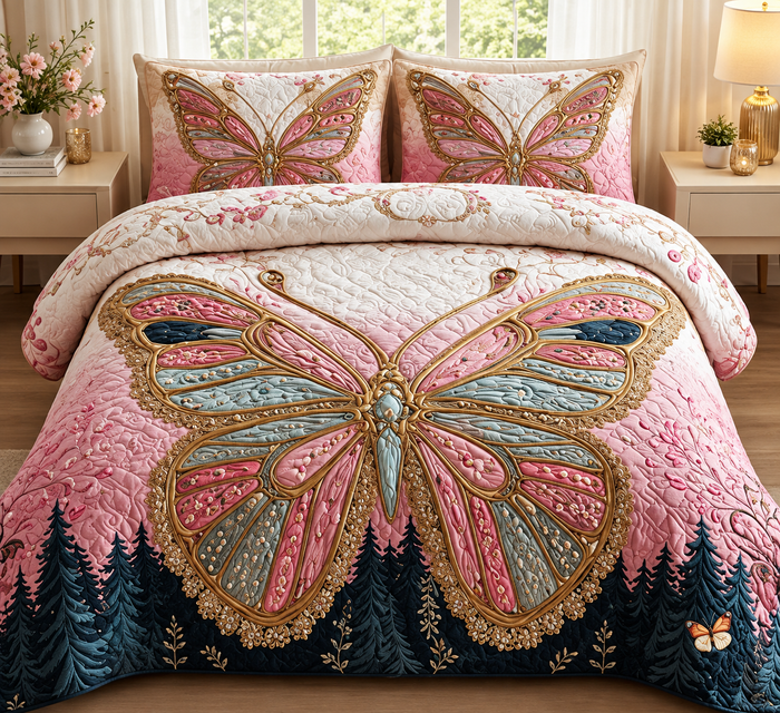 Premium 7D Butterfly Floral King Size Bedsheet Set