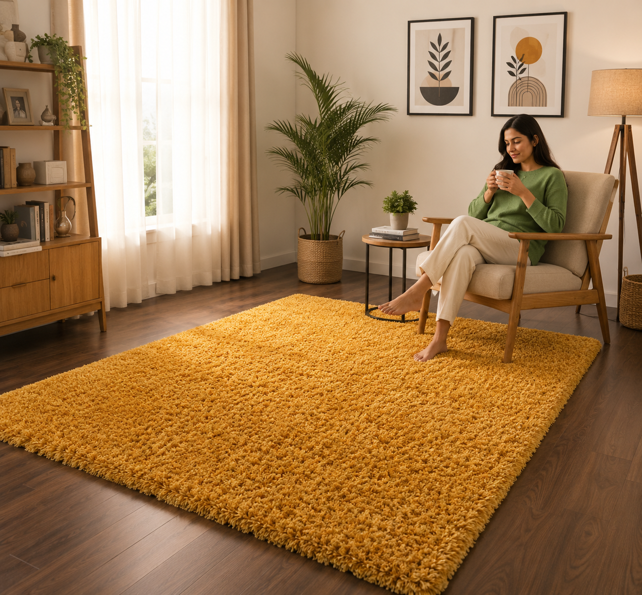 Mustard Plain Premium Design Microfiber Carpet – Soft Feel & Anti-Skid Rubber Backing