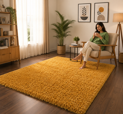 Mustard Plain Premium Design Microfiber Carpet – Soft Feel & Anti-Skid Rubber Backing