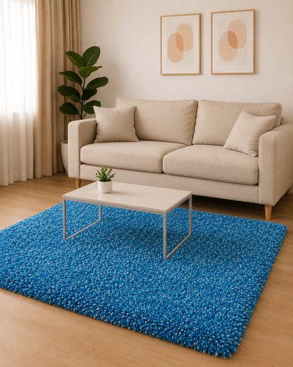 Royal Blue with Ivory Shaggy Carpet – Soft Feel with Anti-Skid Rubber Backing