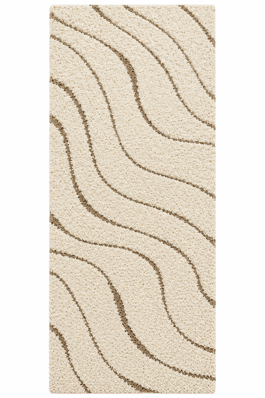Ivory with Beige Wave Pattern Premium Microfiber Runner – Soft Feel with Anti-Skid Backing