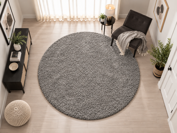 Premium Plain Grey Round Rug – 12 mm Low Pile, Soft Feel, Modern Elegant Design