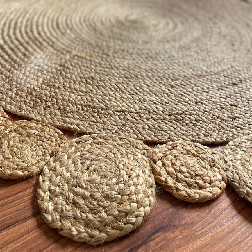 Handwoven Braided Jute Round Carpet with Small Circle Borders