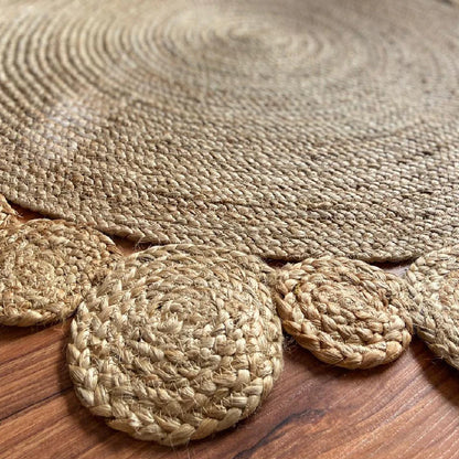 Handwoven Braided Jute Round Carpet with Small Circle Borders