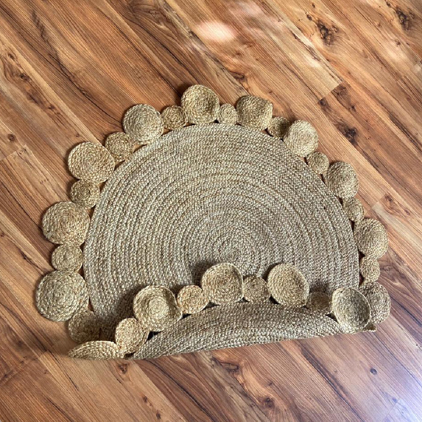 Handwoven Braided Jute Round Carpet with Small Circle Borders