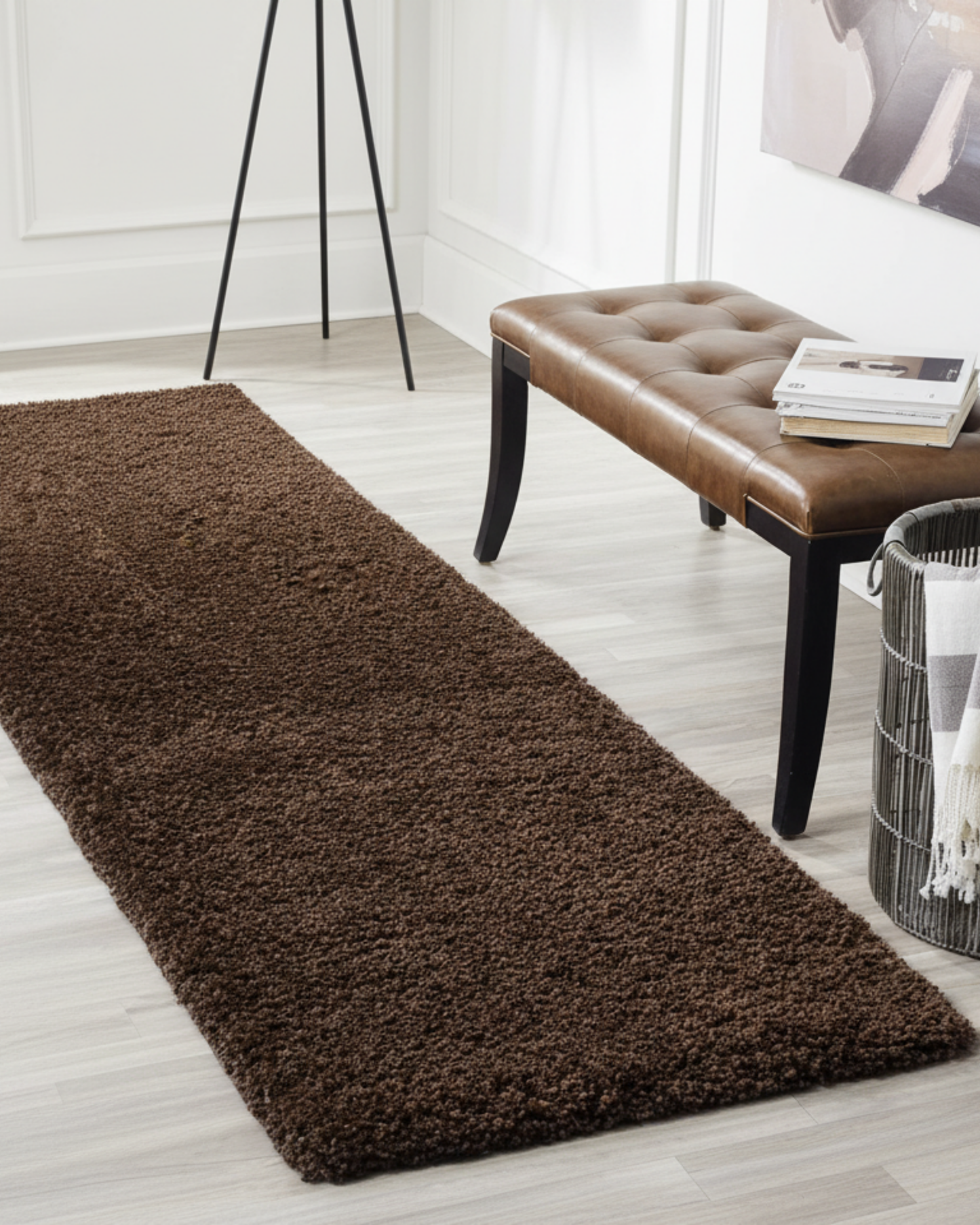 2 inch long pile Extra Fluffy Beautiful Dark Brown Premium Microfiber Runner - Soft Feel, Anti-Skid Rubber Backing