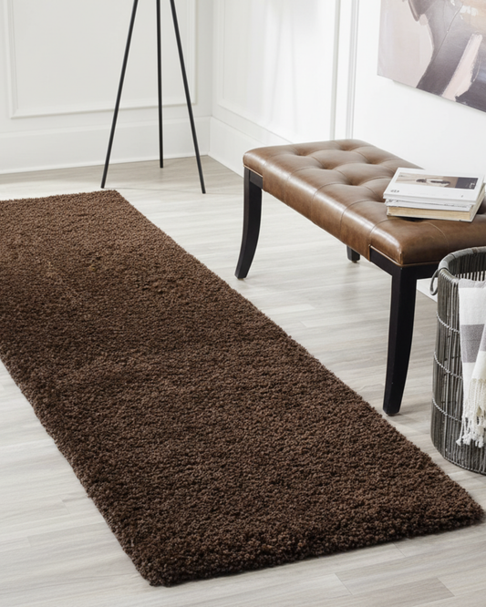 2 inch long pile Extra Fluffy Beautiful Dark Brown Premium Microfiber Runner - Soft Feel, Anti-Skid Rubber Backing