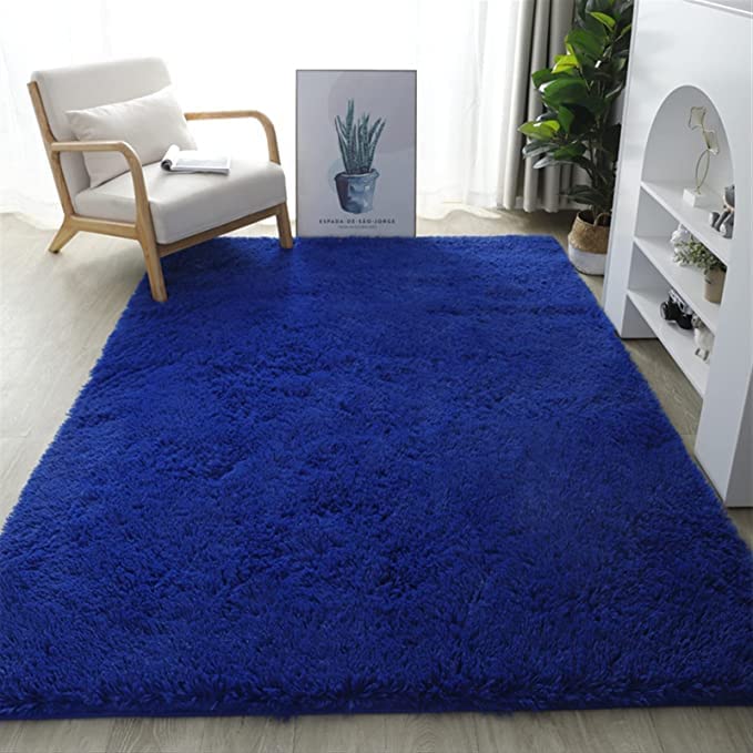 Blue colour 2 Inch long Pile Premium Microfiber Bedside Runner - Soft Feel, Anti-Skid Rubber Backing