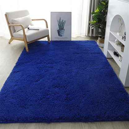 Blue colour 2 Inch long Pile Premium Microfiber Bedside Runner - Soft Feel, Anti-Skid Rubber Backing