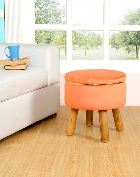 Kashyapa Rugs Collection - Ottoman Pouf Stool for Living Room Wooden Stools Chair Living Room Furniture Footrest Pouf Foot Stool for Office Room Decor, 16x16x16 inch, Orange