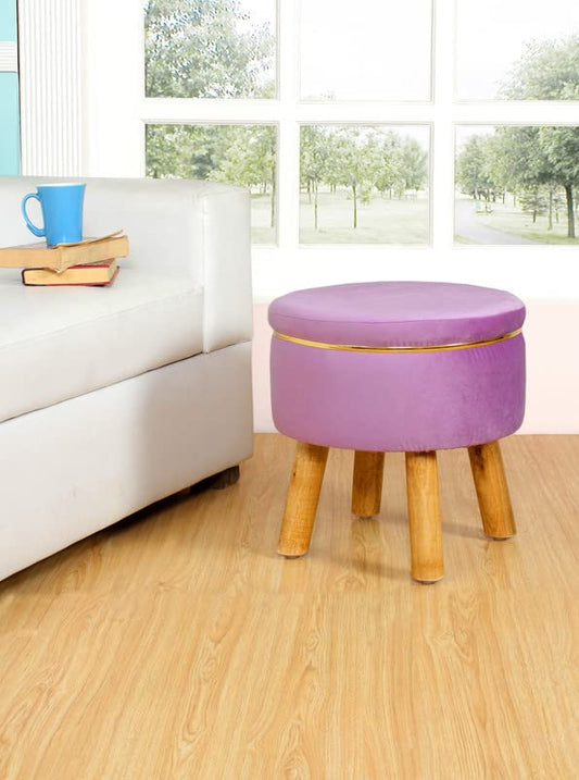 Kashyapa Rugs Collection - Ottoman Pouffes for Sitting Stool for Living Room Wooden Stools Chair Living Room Furniture Footrest Pouf Foot Stool for Office Room ( Purple )