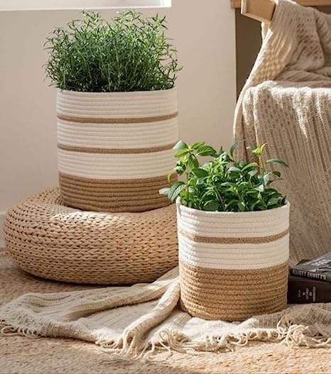 Baskets Laundry Storage Baskets for Cloth Multi-Purpose Baskets Beige & White Mix (8 * 8 &10 * 10)