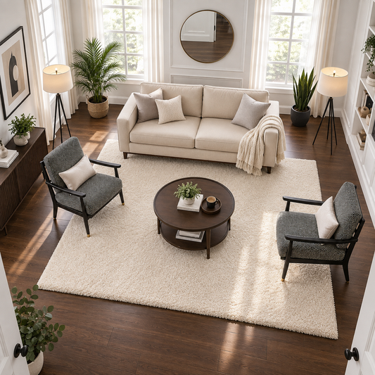 Plain Cream Microfiber Carpet – Soft Feel with Anti-Skid Rubber Backing