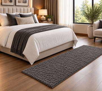 Luxury Grey Shaggy Bedside Runner Rug with Anti-Skid Backing -12mm Low Pile