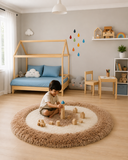 Premium Ivory and Beige Fluffy Round Carpet – Soft Touch & Anti-Skid Base