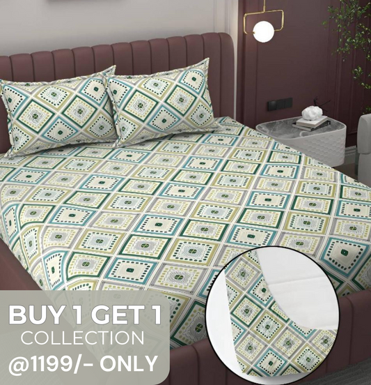 Kashyapa Rugs Microfiber Queen Striped Fitted (Elastic) Bedsheet  (Pack of 1 Bedsheet + 2 Pillow Covers, Multicolor, Green)