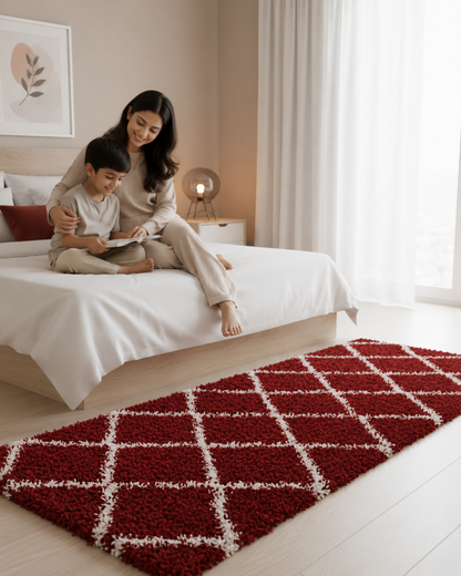 Maroon & Ivory  Microfiber Bedside Runner - Soft Feel, Anti-Skid Rubber Backing